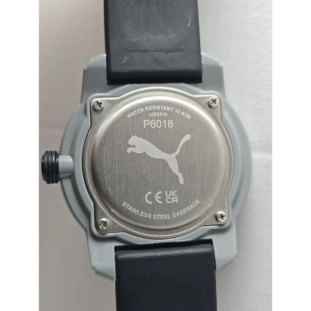 Mens Puma 2 Three Hand 45mm Silicone Watch P6018 Black Matte Gray 10ATM